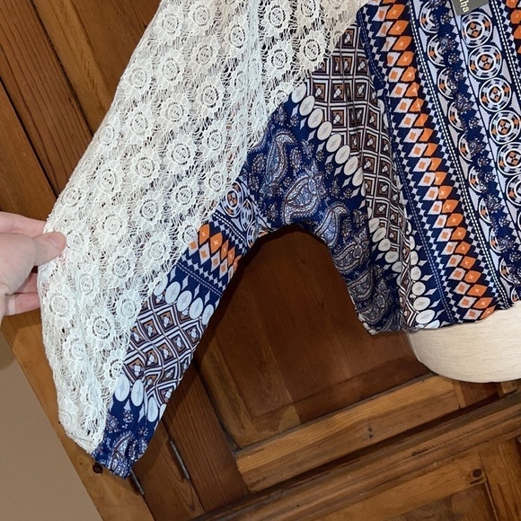 NWT Anthropologie HAZEL Blue & Orange Bohemian Style Blouse Sz. S - Picture 6 of 14